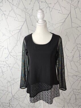Michael Tyler Black Artsy Mixed Fabric Mesh Layered Tunic